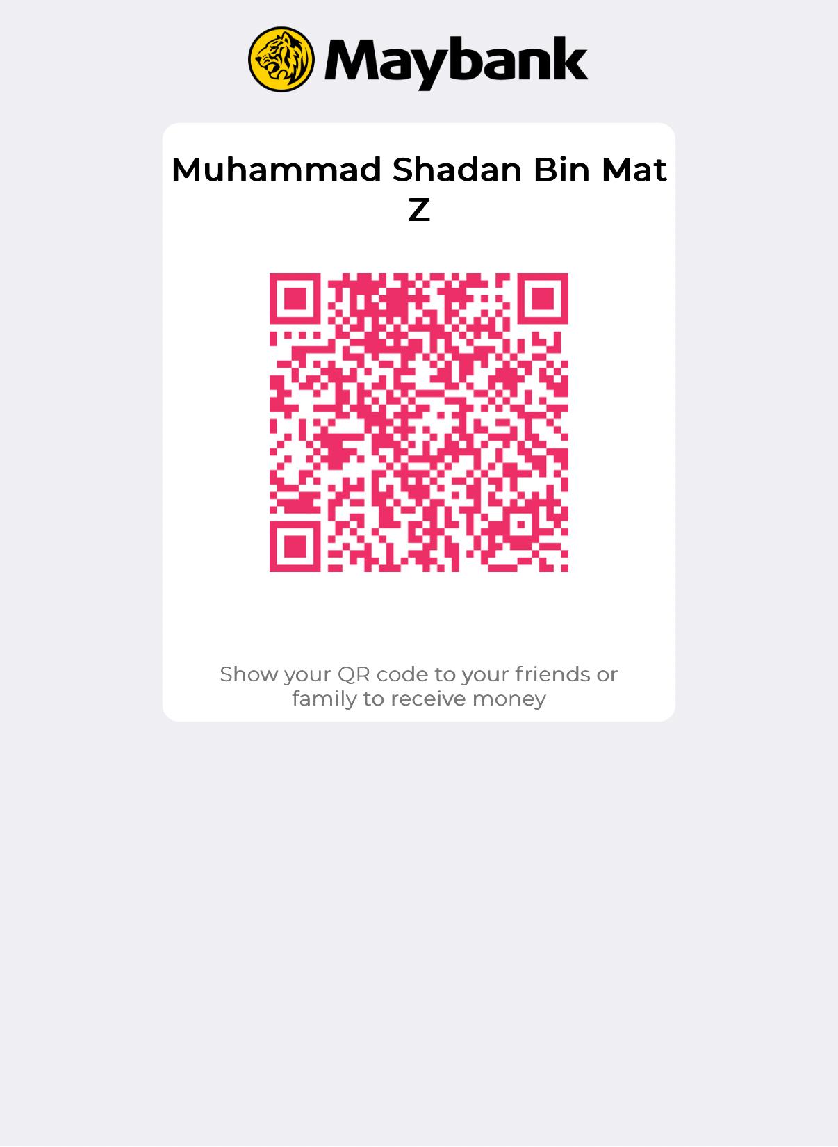 Kod QR Maybank untuk hadiah perkahwinan Muhammad Shadan bin Mat Zin